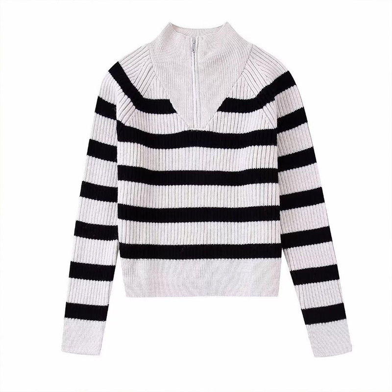 Autumn Fashion Stripe Knitted Sweater Vintage แขนยาวหญิงสาวเสื้อตัวเมียสุดเก๋ไก๋